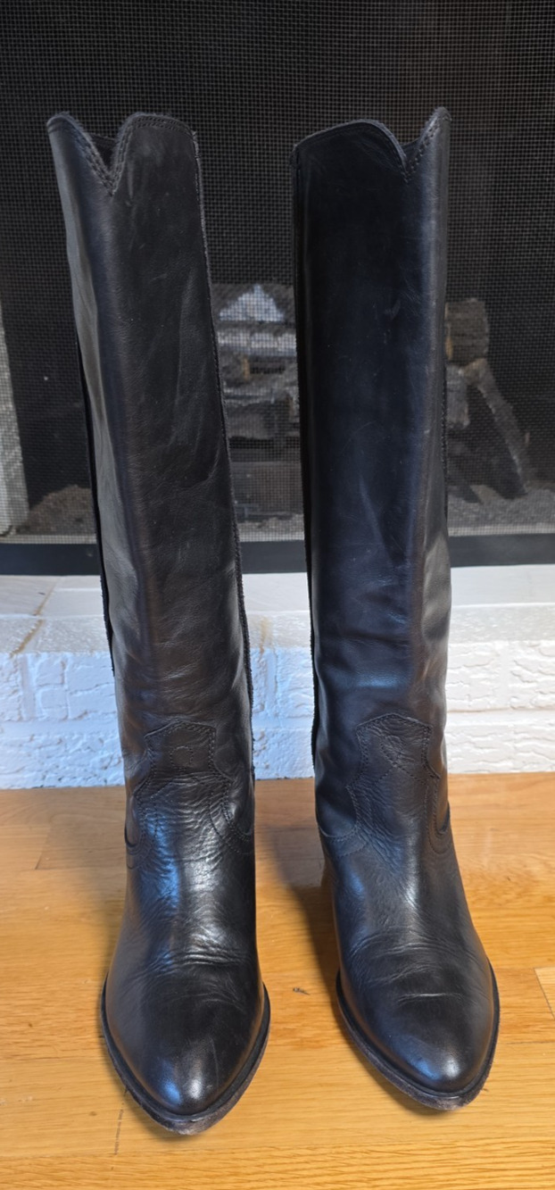 Frye Ray Seam Tall Riding Boots Womens 8M Black Leather Equestrian Pull On